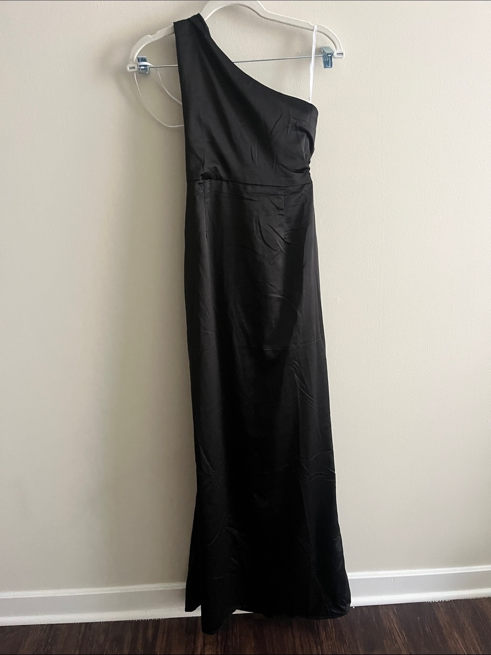 Lulus Dreaming of Elegance Black Satin One-Shoulder Maxi Dress Size Small - Picture 5 of 5